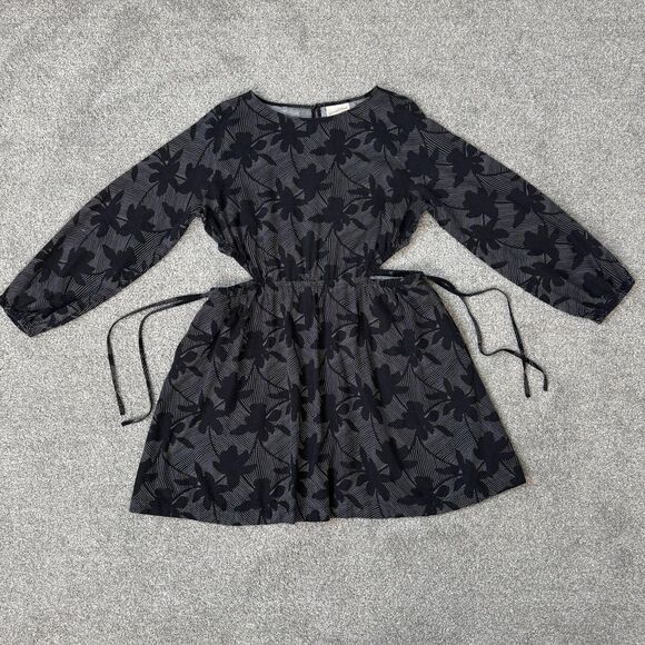 Universal Thread Dress Womens XL Black Gray Linen Blend Floral Long Sleeve Boho - Picture 1 of 12